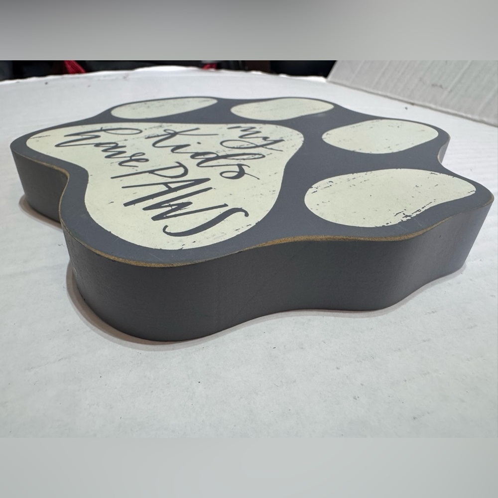 My Kids Have Paws 🐾 (Gray and White) SOLID WOOD Paw Shaped Wall Decor